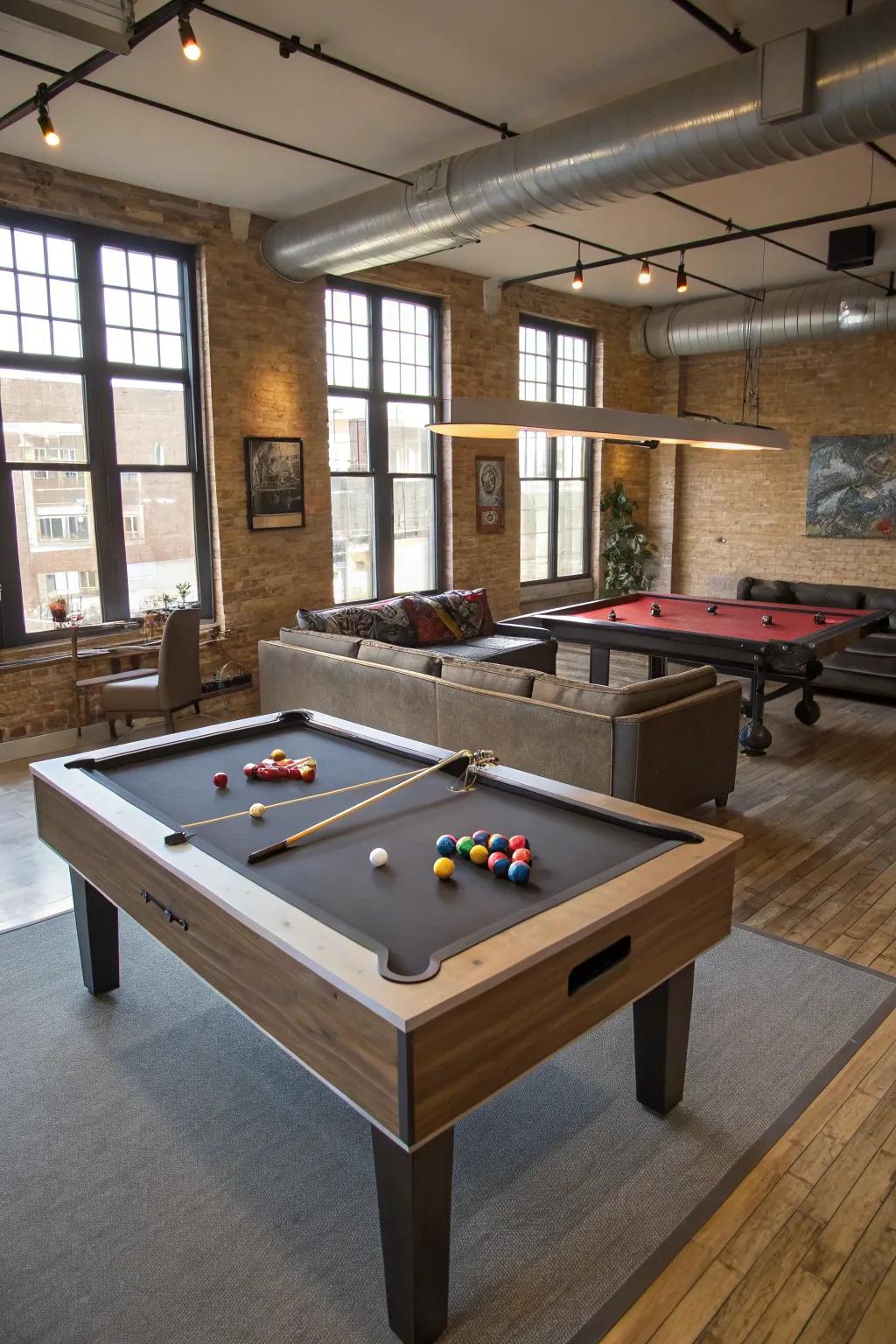 A versatile gaming table stands as an adaptable centerpiece for any game room.