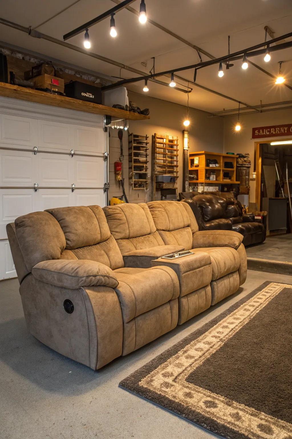 Relaxing seating creates a comfortable atmosphere for your garage transformation.