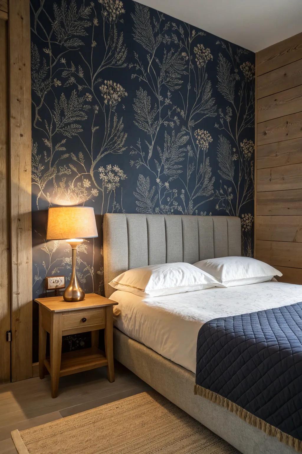 Dark wallpaper brings a sophisticated elegance.