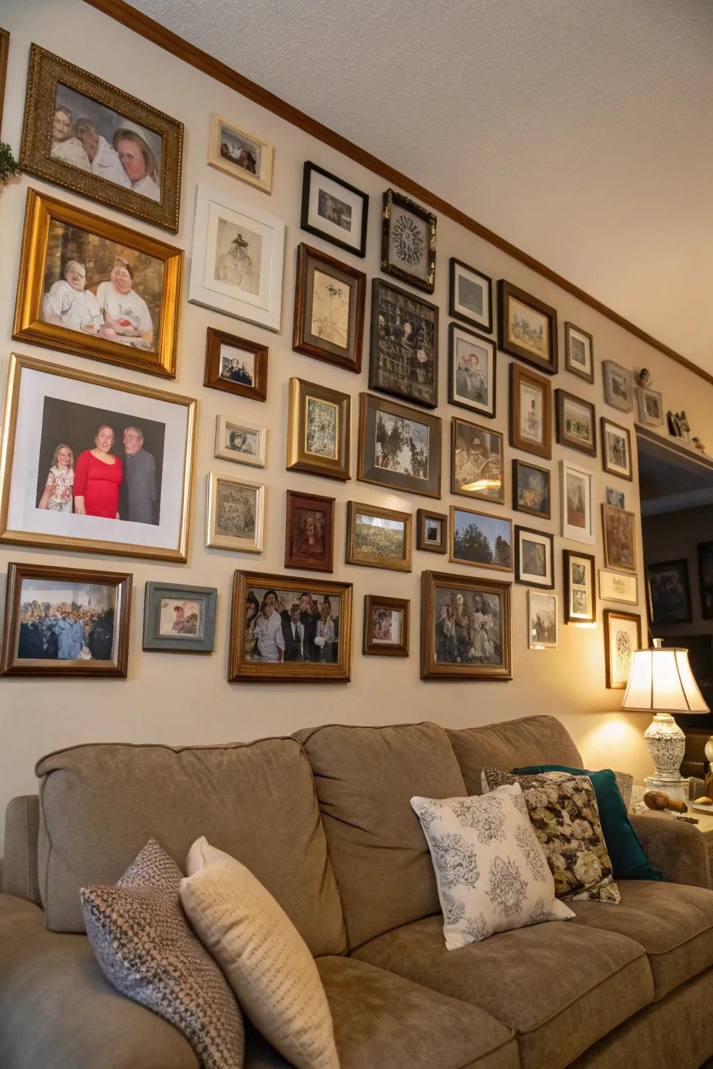 A captivating compilation of family images establishing a heartfelt memorial display.