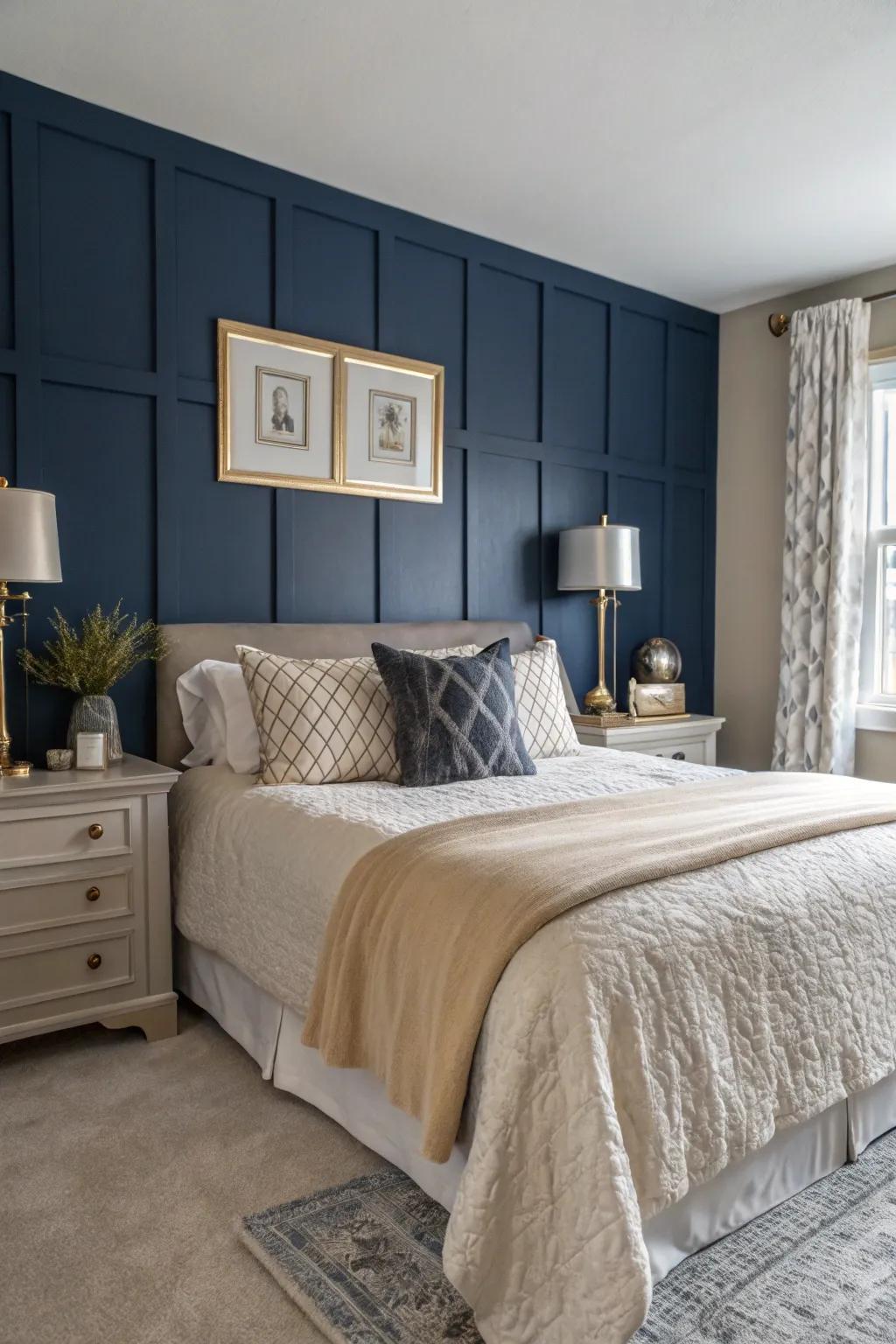 Ocean depths brings noble refinement to any sleeping chamber.