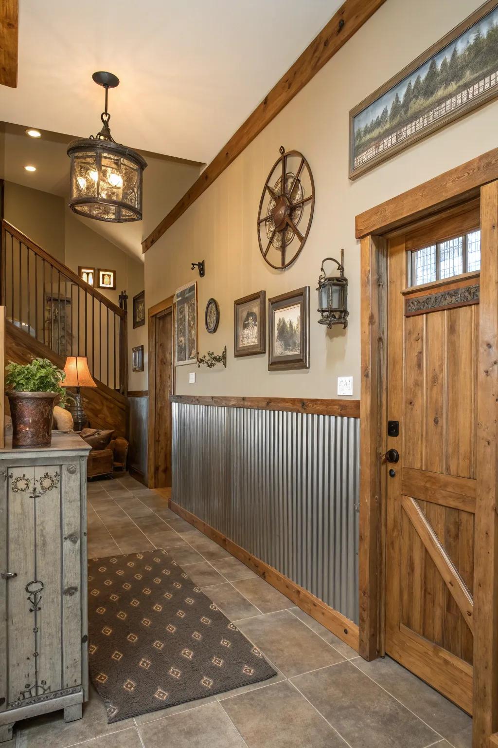 Forge an unforgettable introduction with metallic paneling in your foyer.
