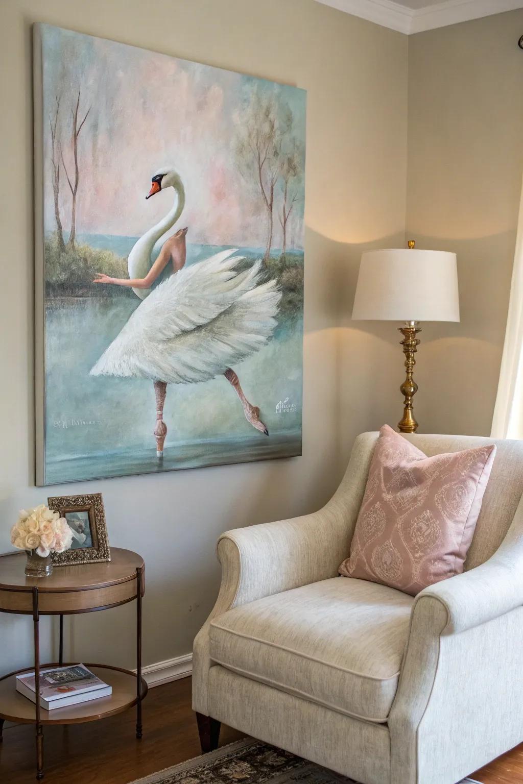 A swan elegantly transitions into a ballerina, enriching the elegance of any setting.