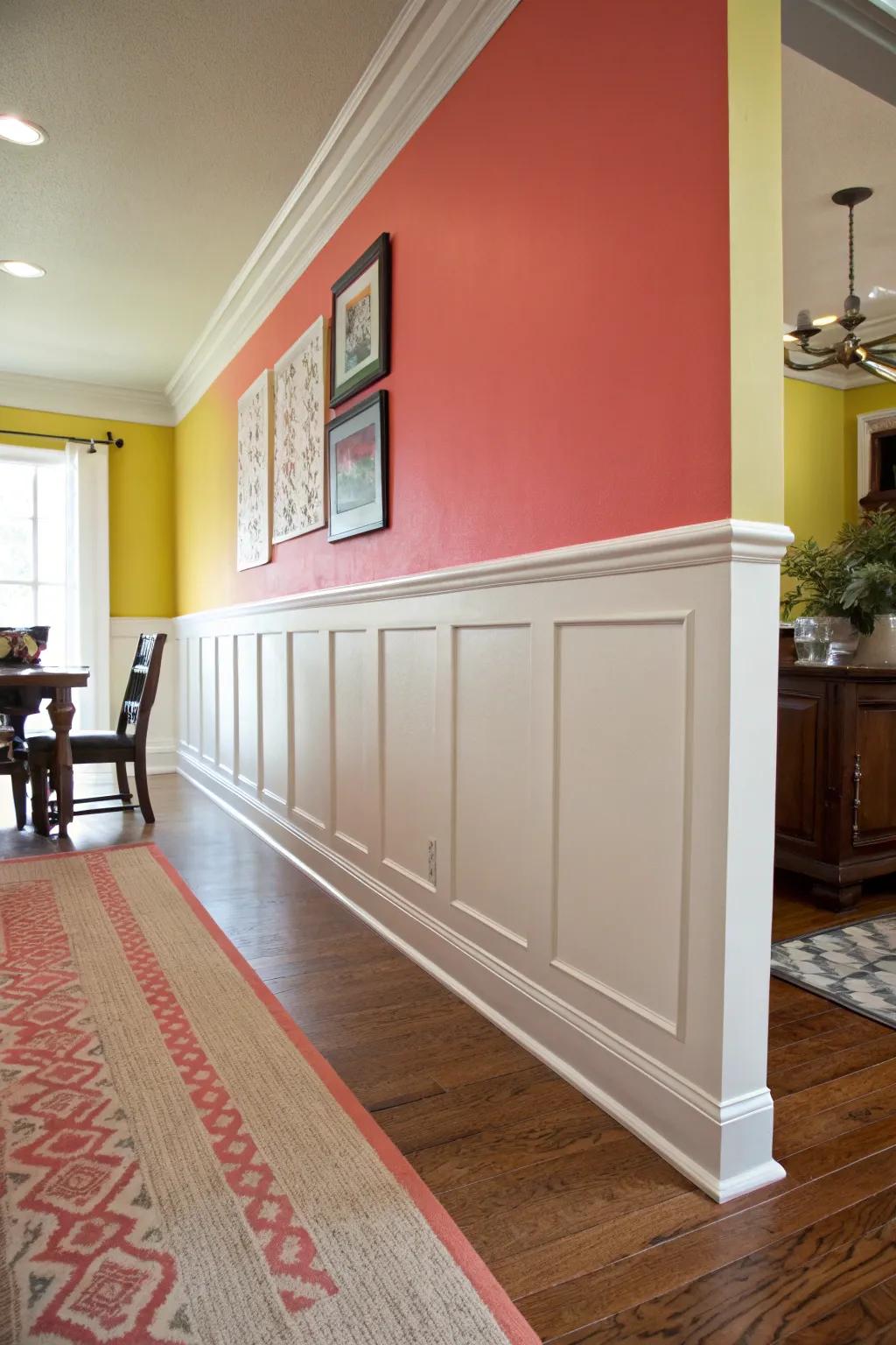 Striking color contrasts enhance this modern chair rail design.