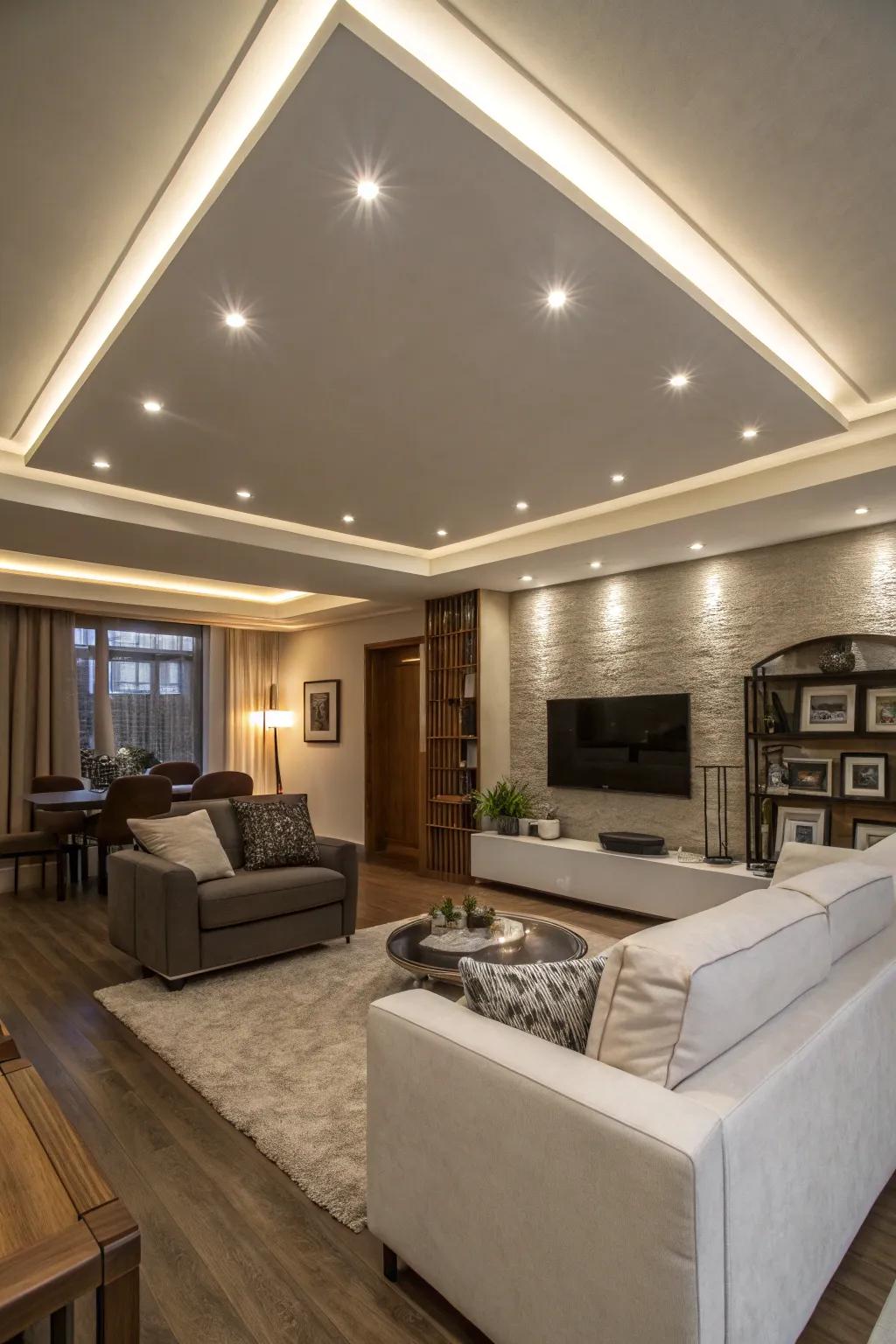 Recessed illumination integrates flawlessly into a modern ceiling.