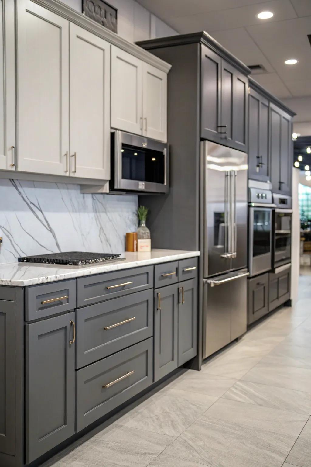 Pick the most suitable grey hue for your kitchen cupboards.