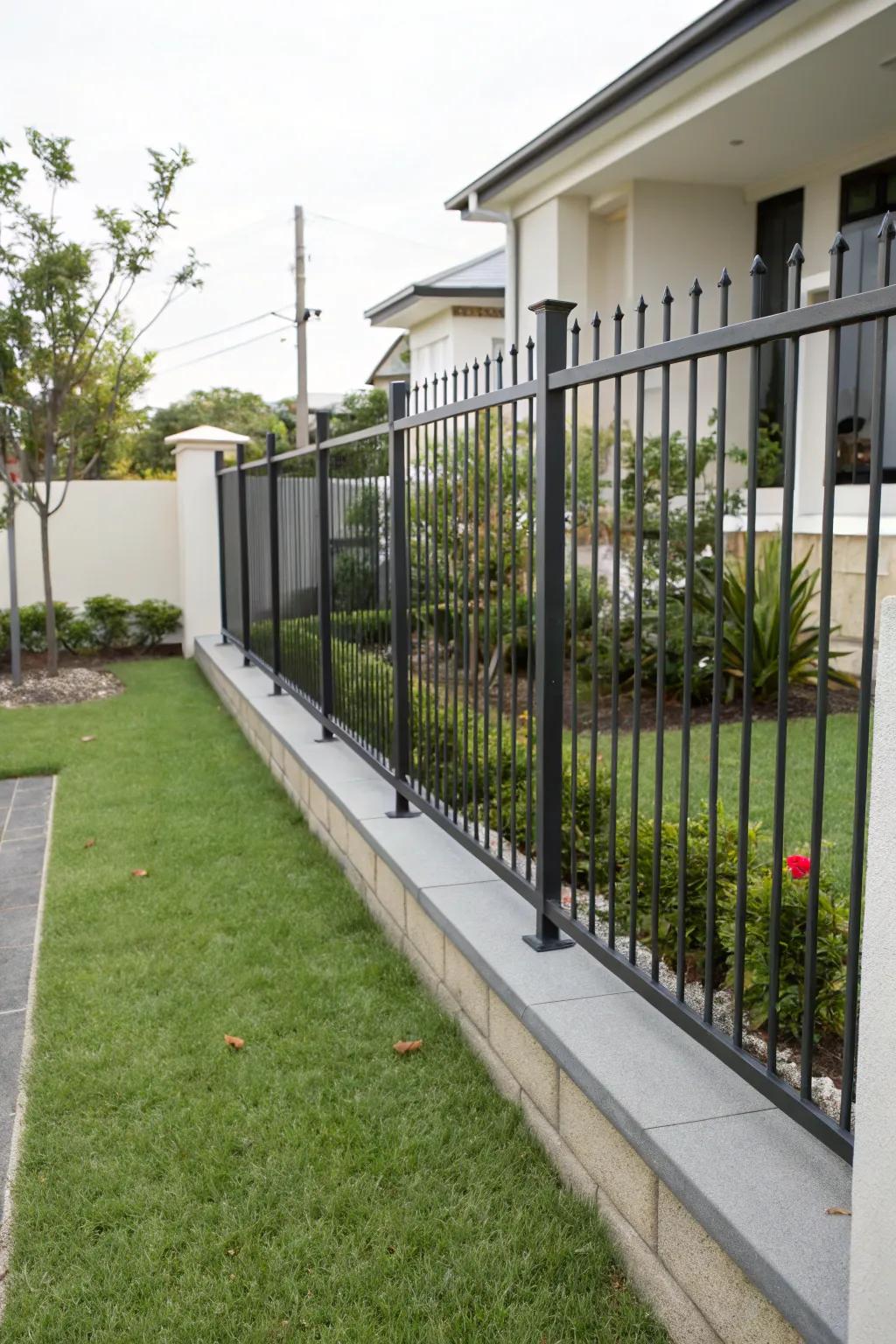 A minimalist metal barrier beautifully enhances a modern home.