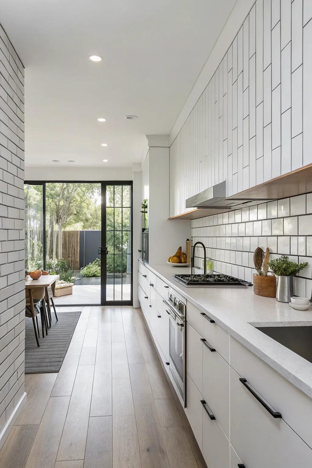 Upright flat bricks offer a contemporary take on classic refinement.