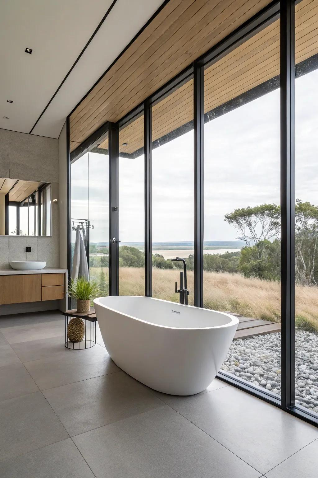 An open-concept bathroom design accentuating spaciousness and liberation.