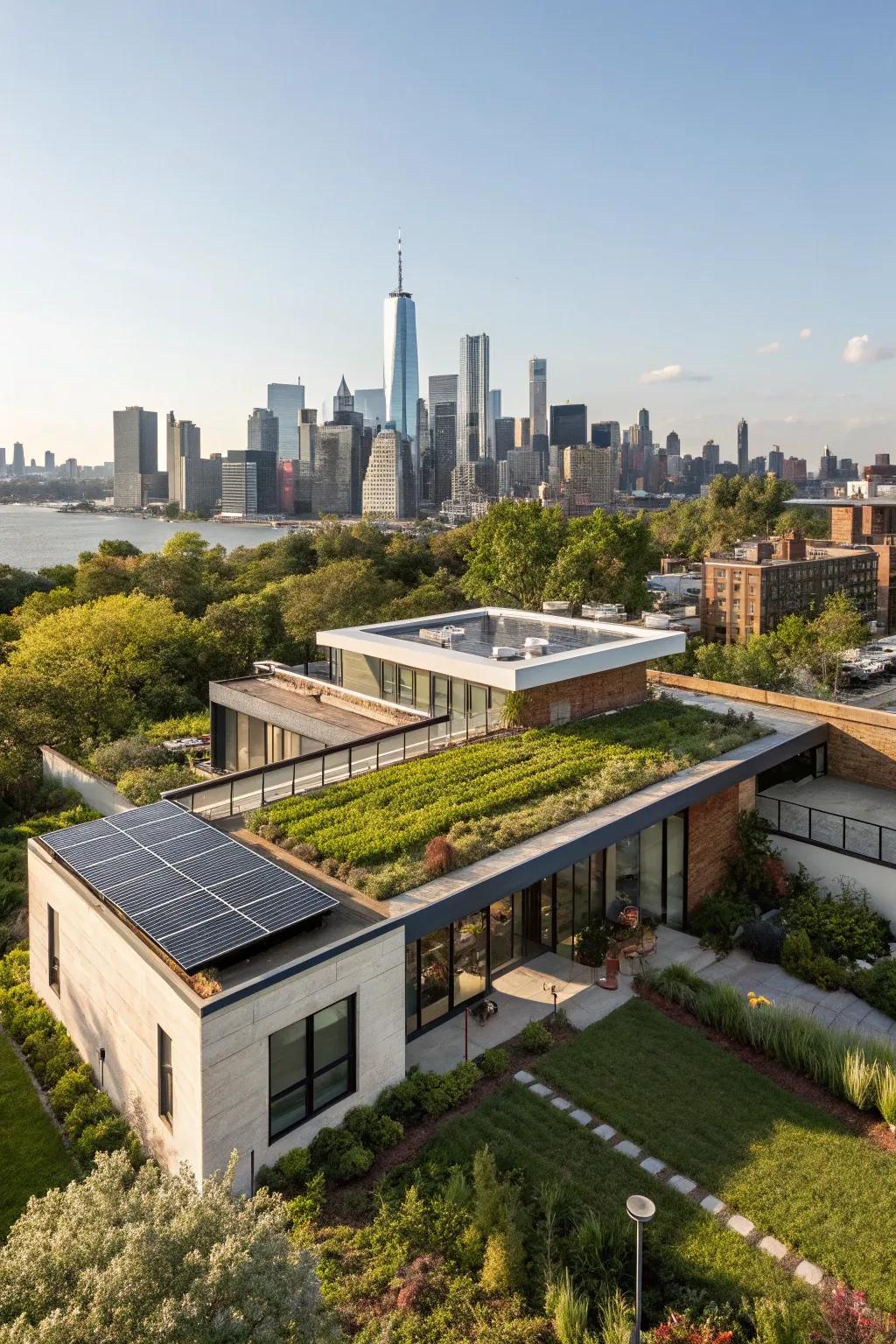 Horizontal roofs present an elegant contour and serviceable outdoor acreage.