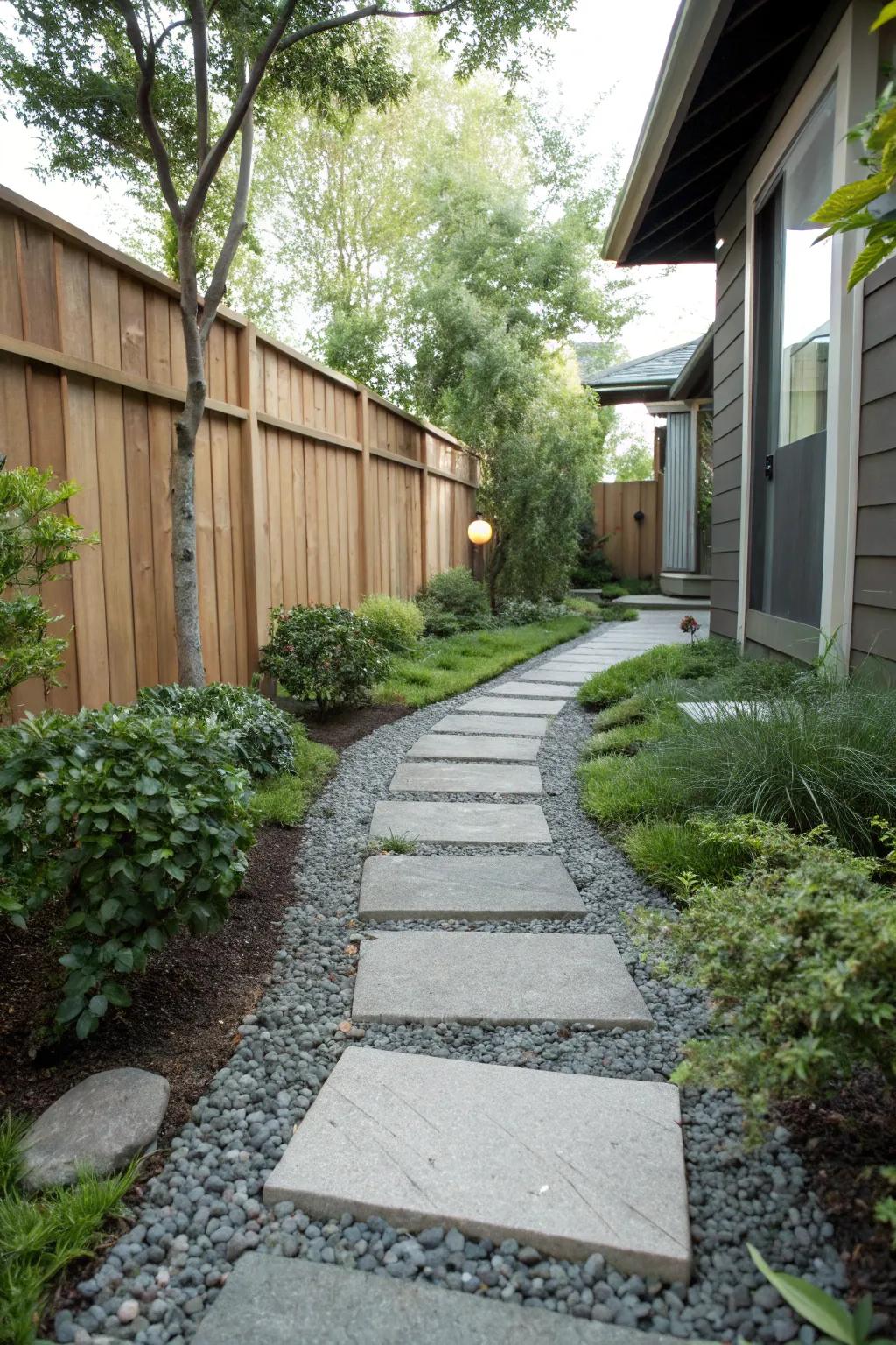 An elegant paver pathway brings sophistication to your side yard.