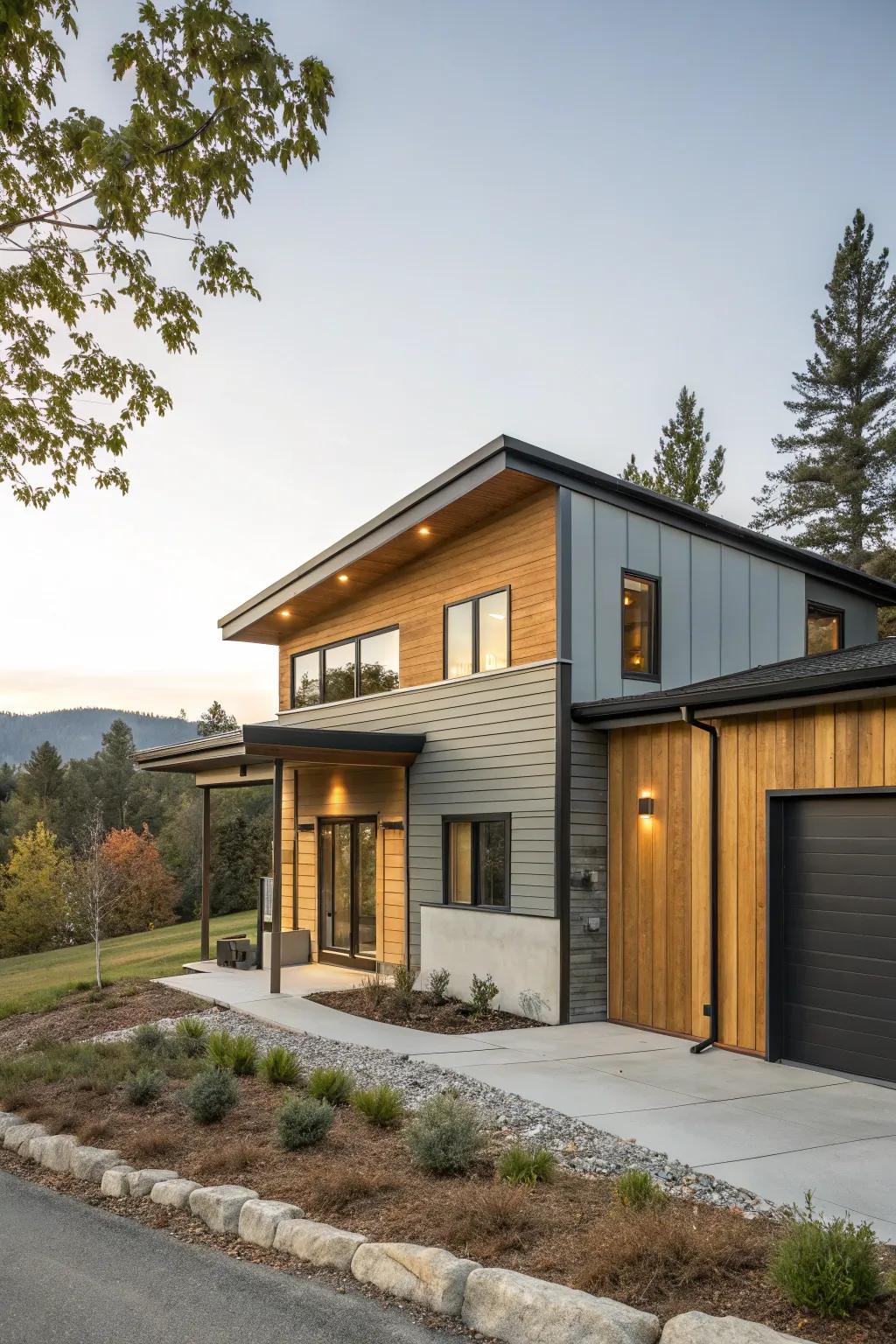 The strategic combination of materials results in an eye-catching and contemporary exterior design.