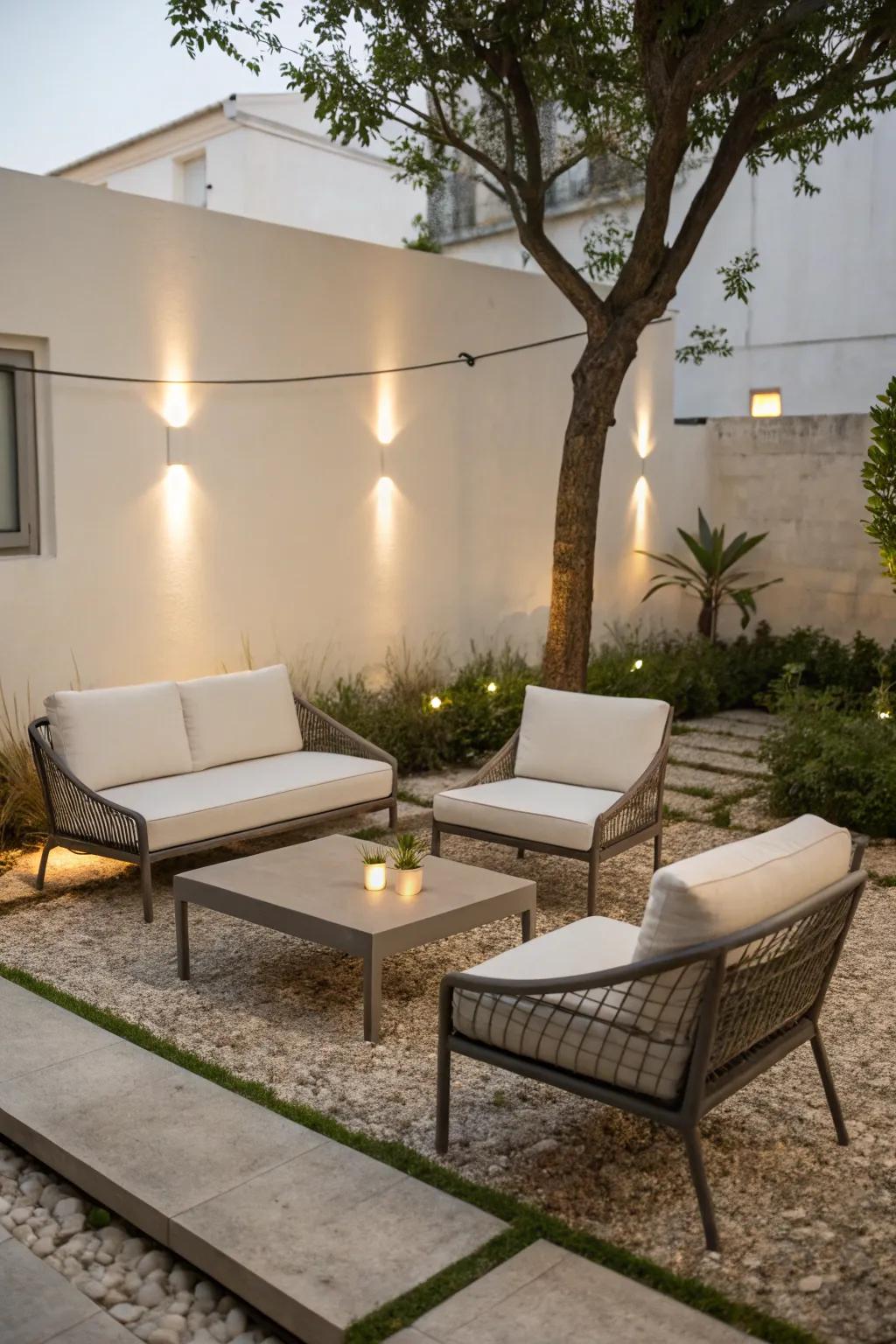 Understated garden furnishings bringing a modern sophisticated look to a small space.