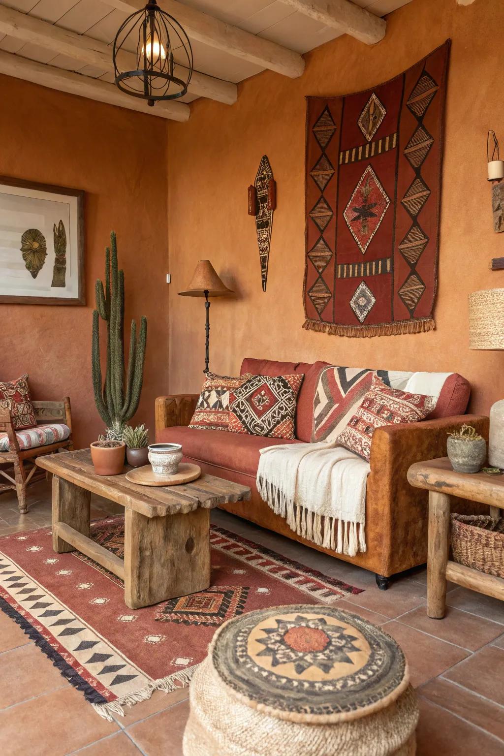 Earthy hues provide the quintessential base for a southwestern-inspired interior.
