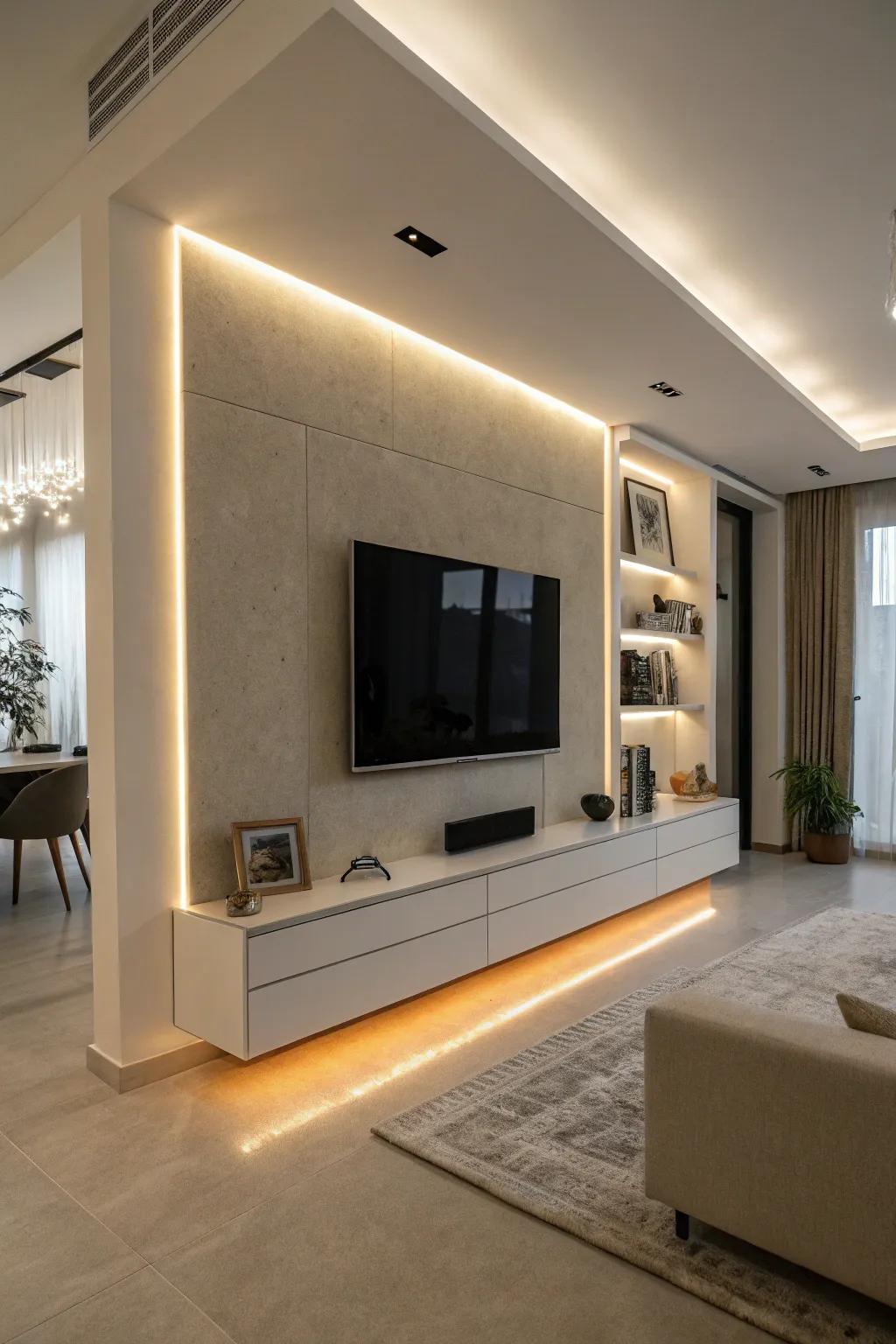 Integrated lighting elevates the ambiance of your living area.