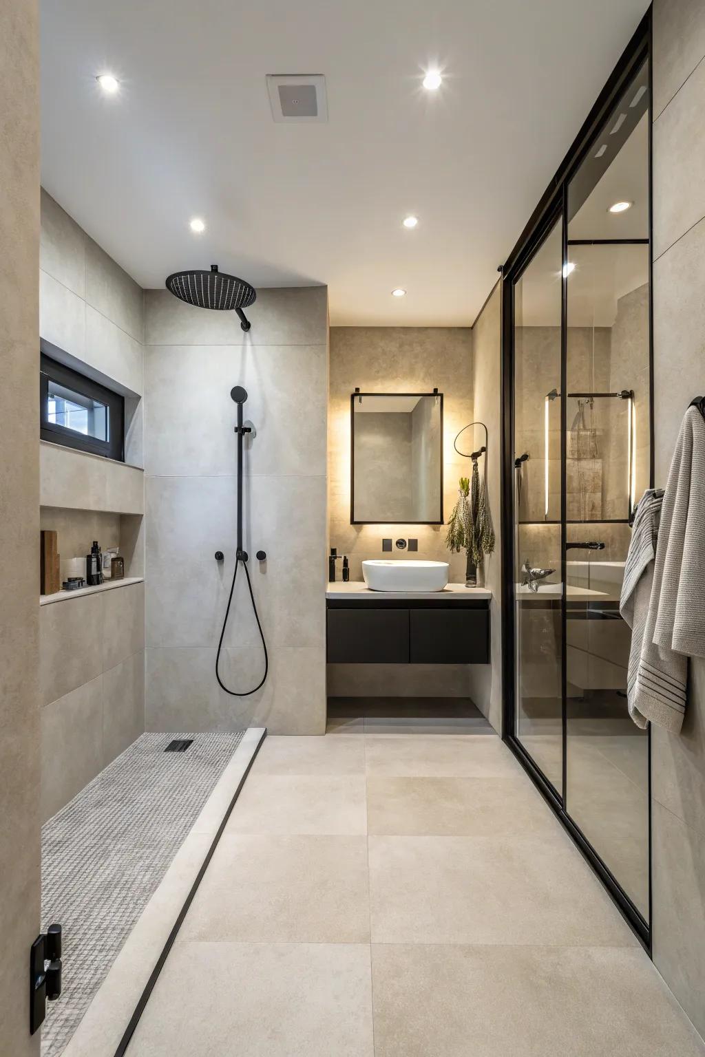 Open shower spaces provide a fluid and stylish appearance.