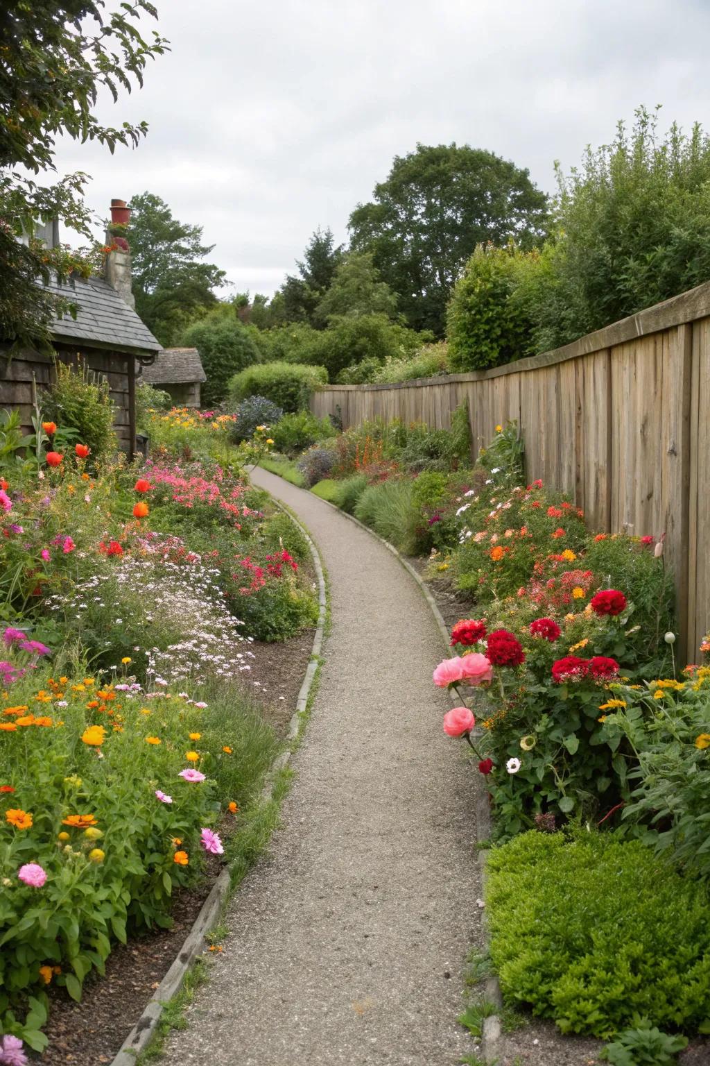 A curving path introduces fascination and space to a narrow garden.