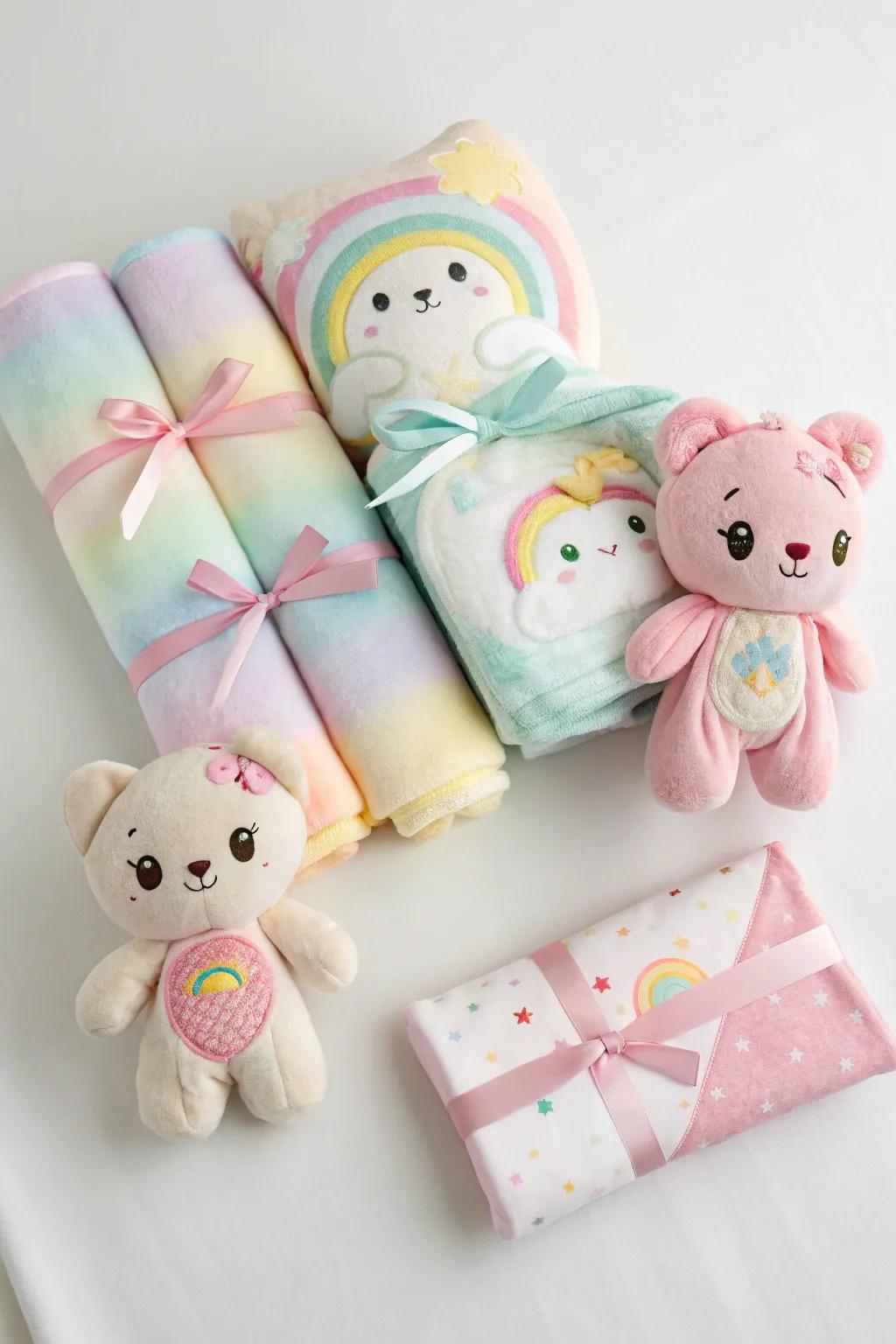 Harmonized gift arrangements introduce charm and coherence to presents for twins.