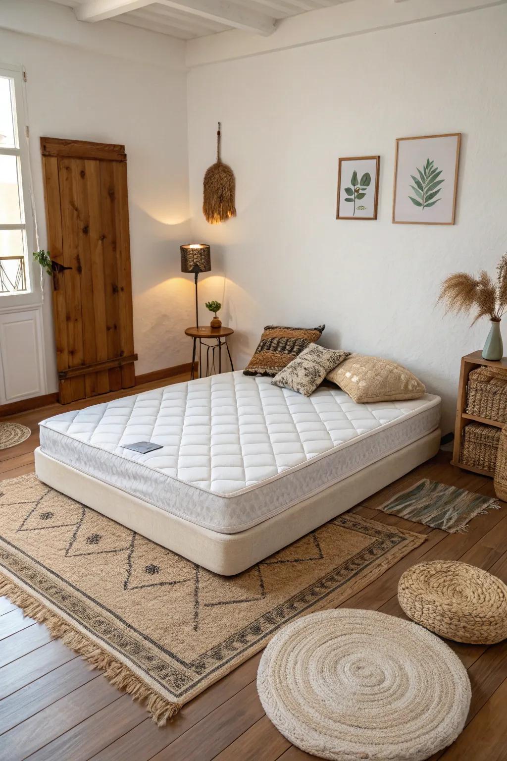A floor mattress provides a minimalist and spacious feel.