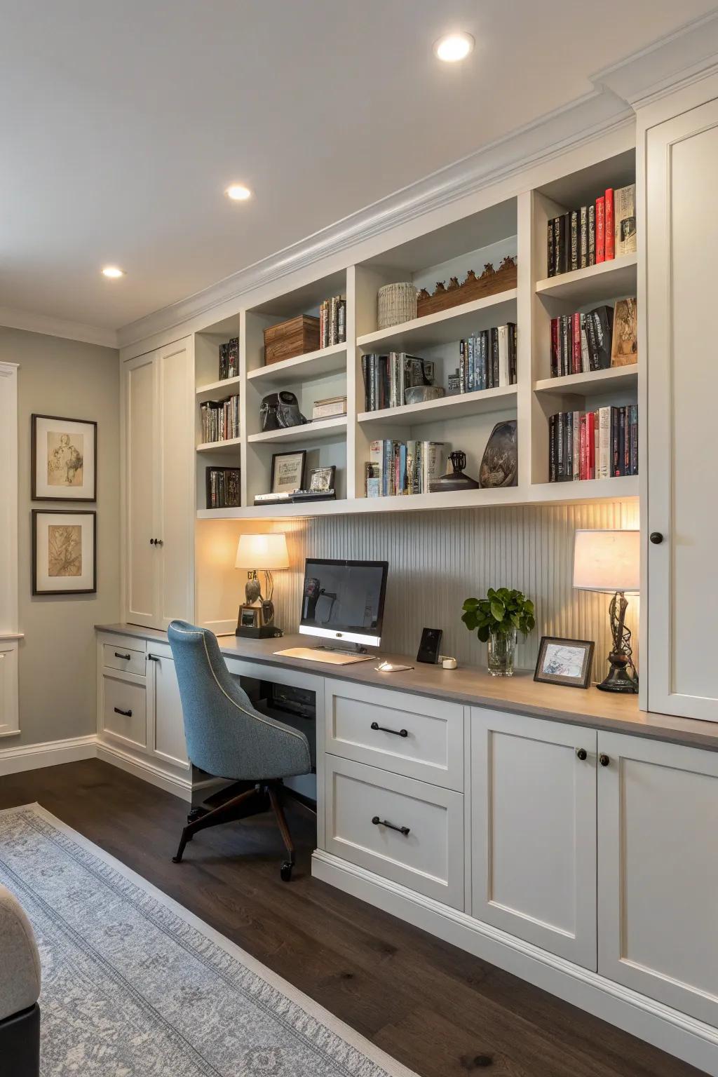 Make the most of vertical space with sophisticated wall-to-ceiling cabinets.