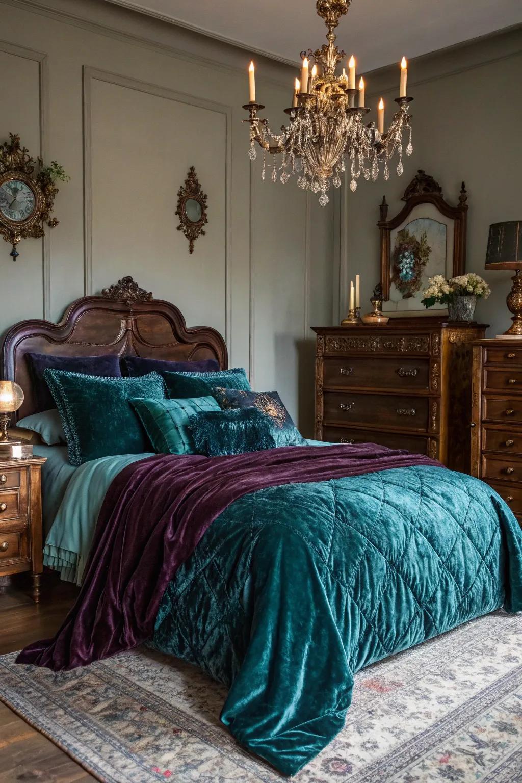 Velvet bedding enhances the luxury of your personal sleeping area.