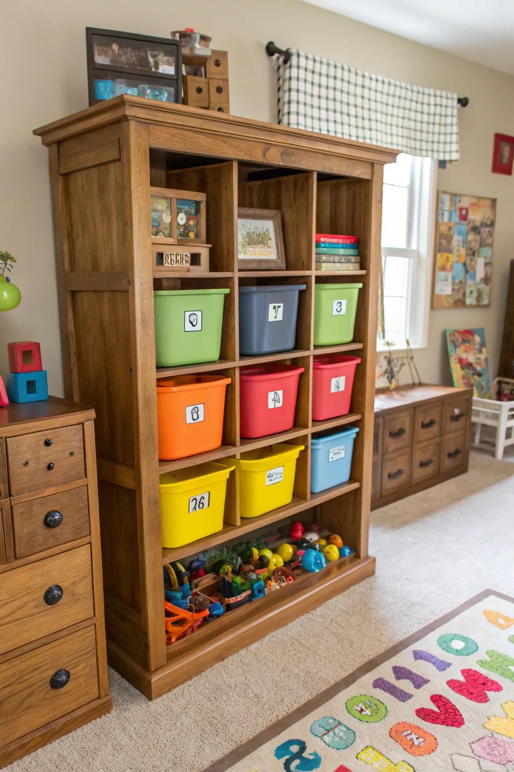 Transform furniture into chic toy storage.