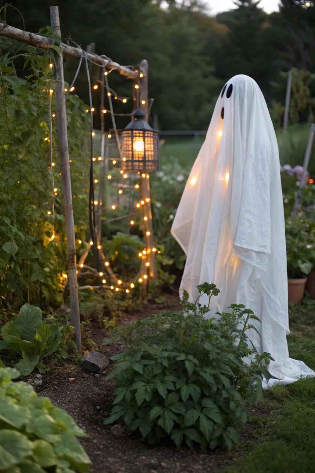 Forge a hauntingly gorgeous ghost utilizing a <strong><em>tomato cage</em></strong> and select fabric.” loading=”lazy” class=”pimg”>
	</picture><figcaption>Forge a hauntingly gorgeous ghost utilizing a <strong><em>tomato cage</em></strong> and select fabric.</figcaption></figure>
<p>Drape a <strong><em>tomato cage</em></strong> with pristine white material and position radiant lights underneath to manifest an ethereal ghost. I put this up last year, and the neighborhood kids were captivated by its haunting presence!</p>
<h3>These products might be useful:</h3>
<ul class=