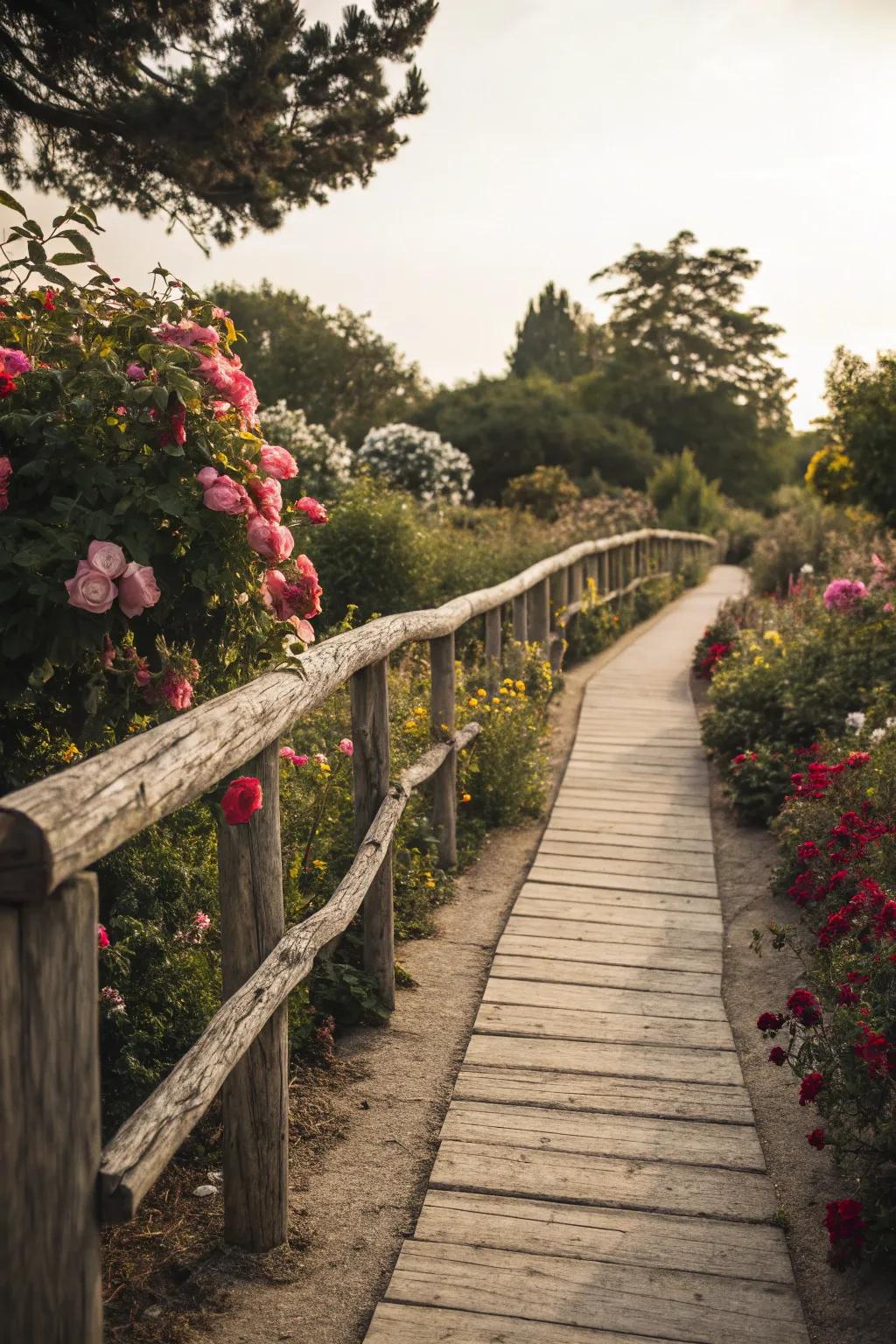 Classic timber barriers provide a natural touch to any garden trail.