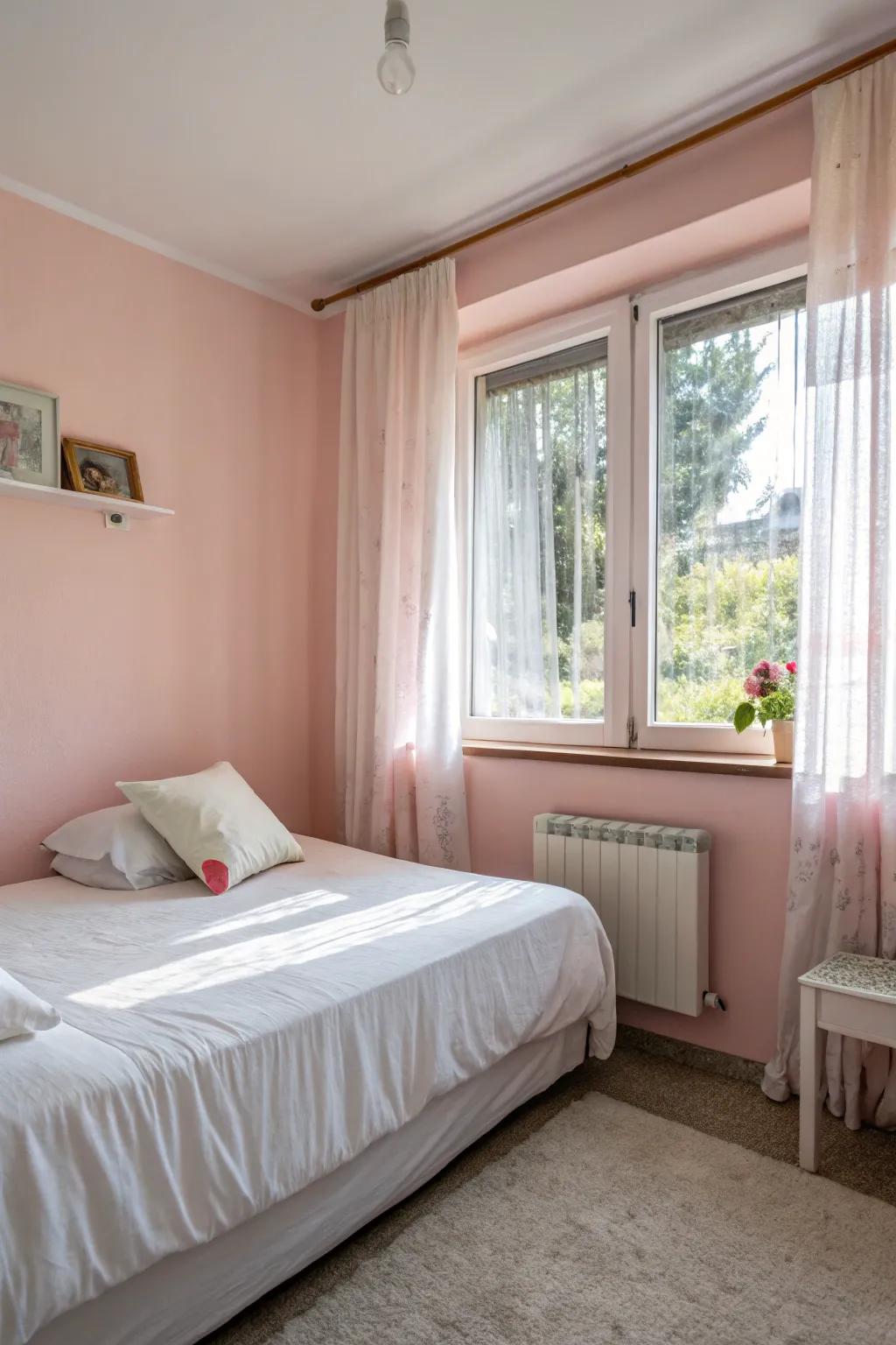Soft hues like pale rose possess the ability to open and brighten up a confined area.