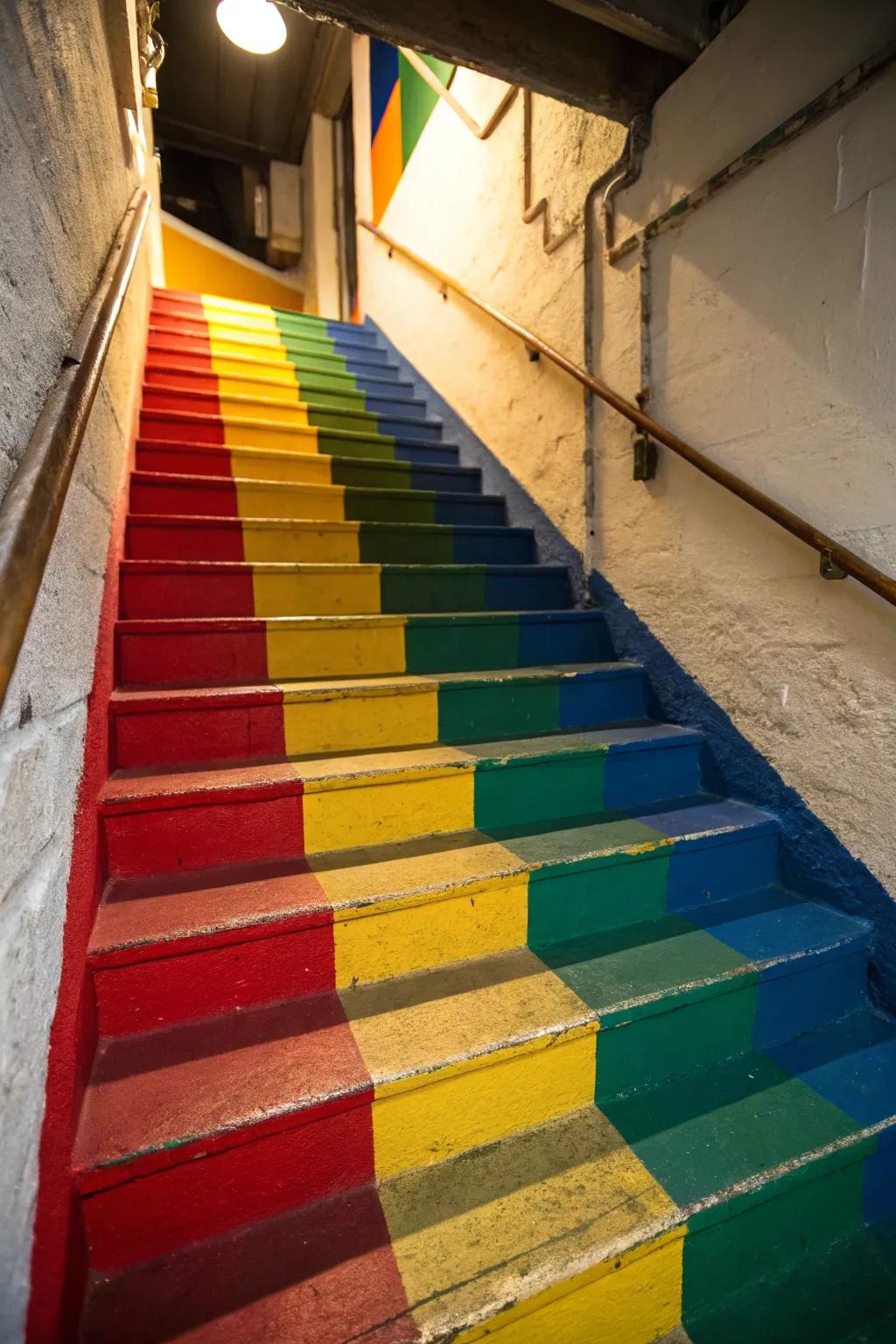 Transform your staircase into a contemporary art piece with striking color sections.