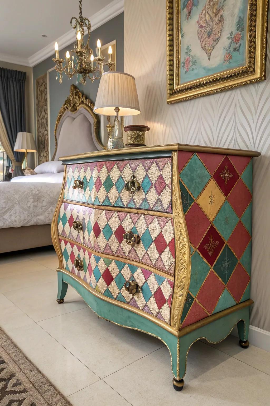 The cheerful appeal of a diamond-decorated Bombay chest.