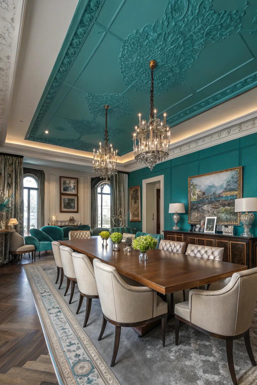 Striking hues have the power to transform your ceiling into the focal point of the space.