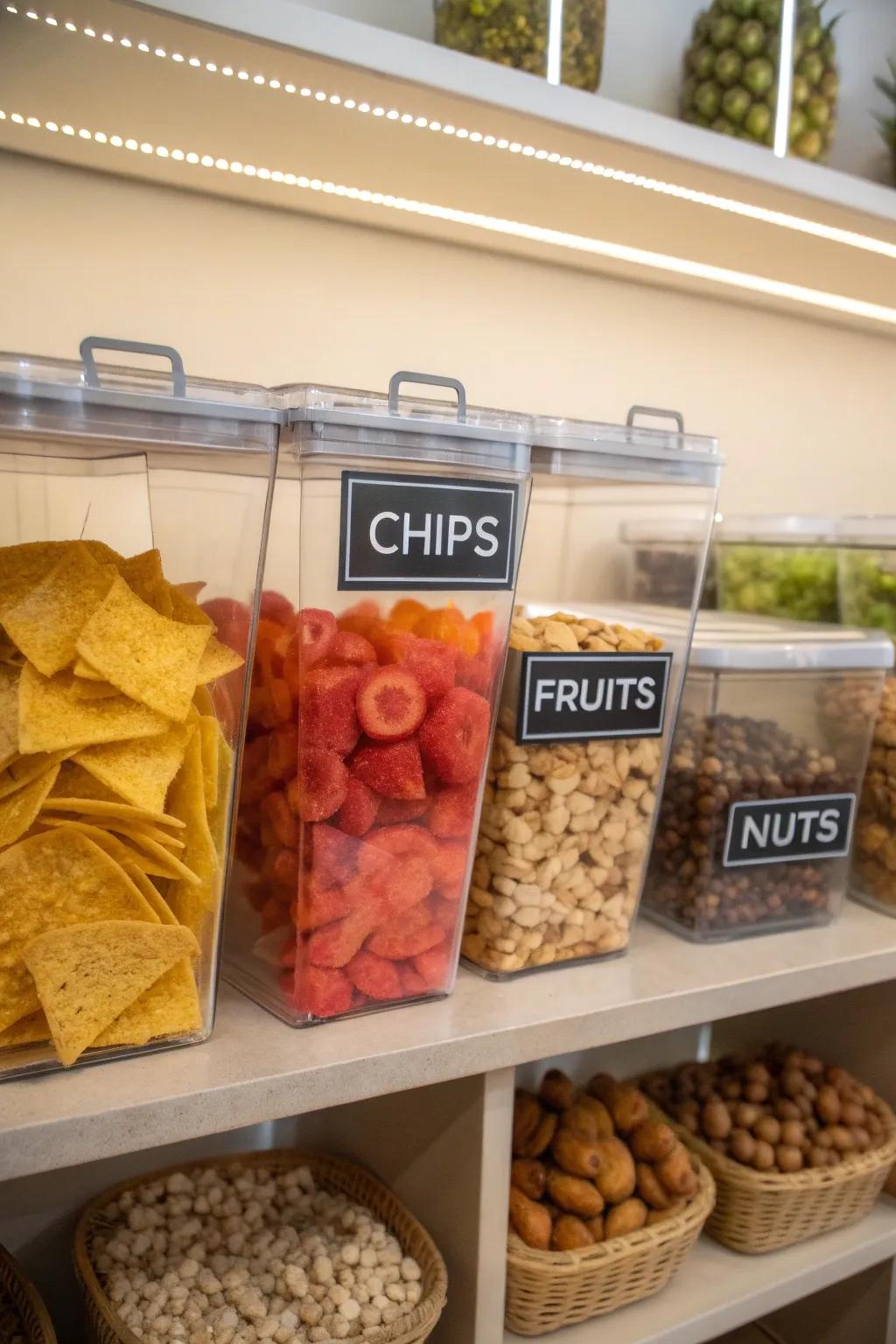 See-through containers simplify the process of seeing and choosing your preferred snacks.