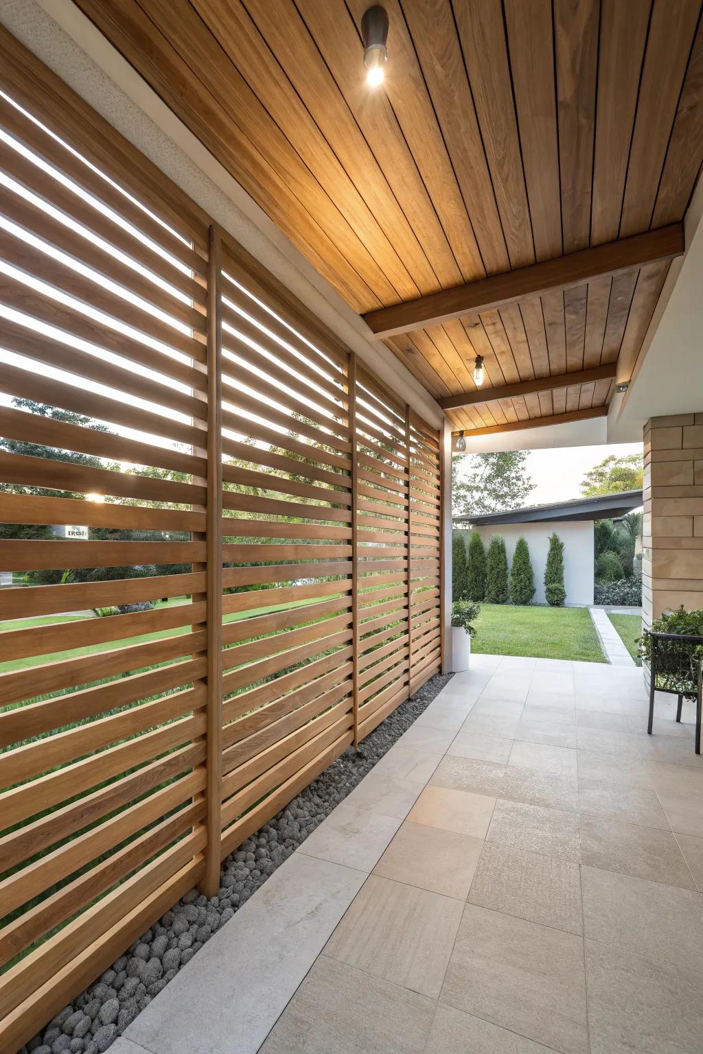 A delightful patio featuring a rustic timber focal wall.