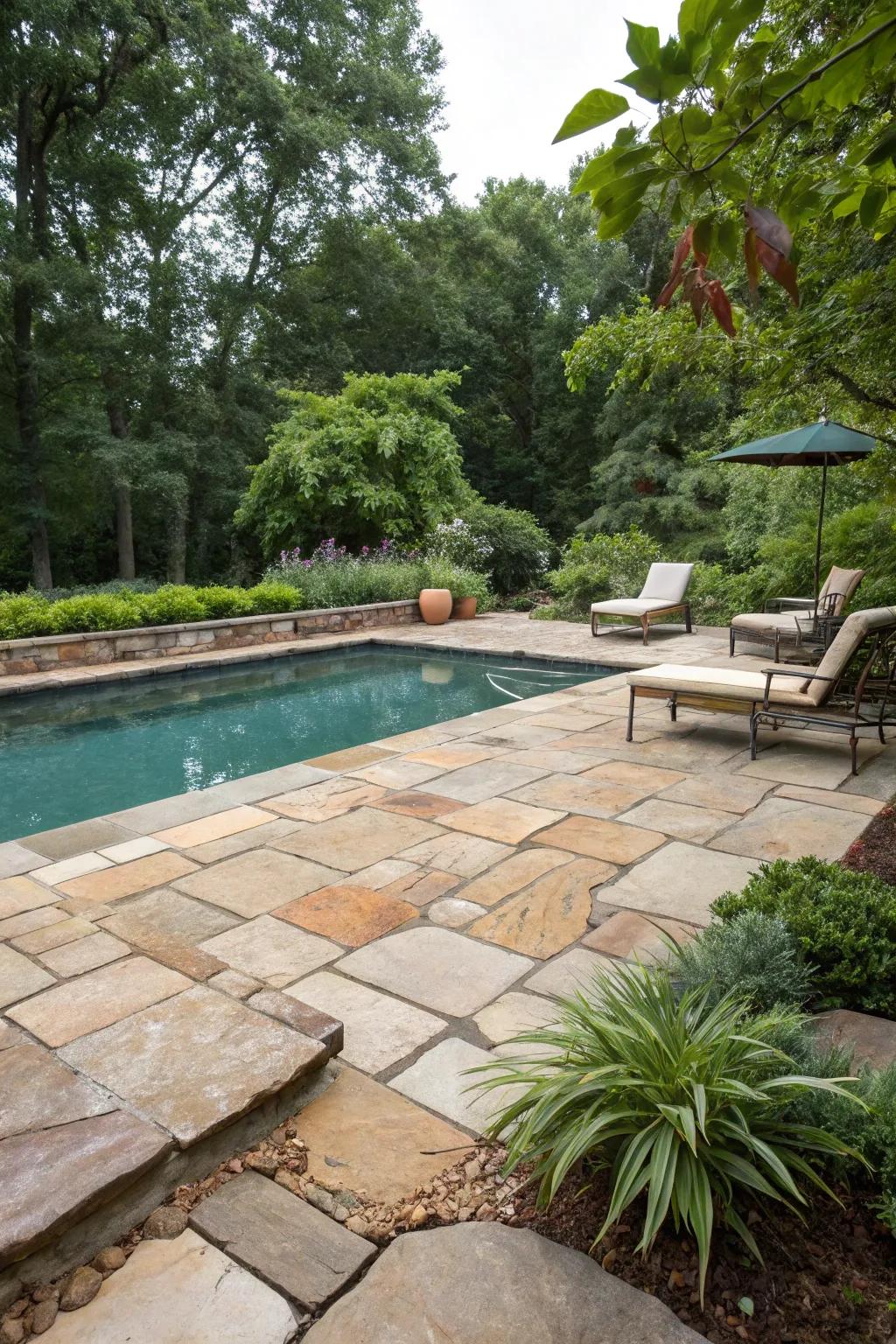 Quarry tiles evoke an enduring and authentic charm around this pool.