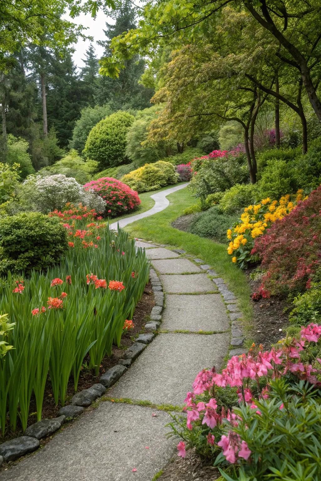A meandering stone path entices exploration of the natural surroundings.