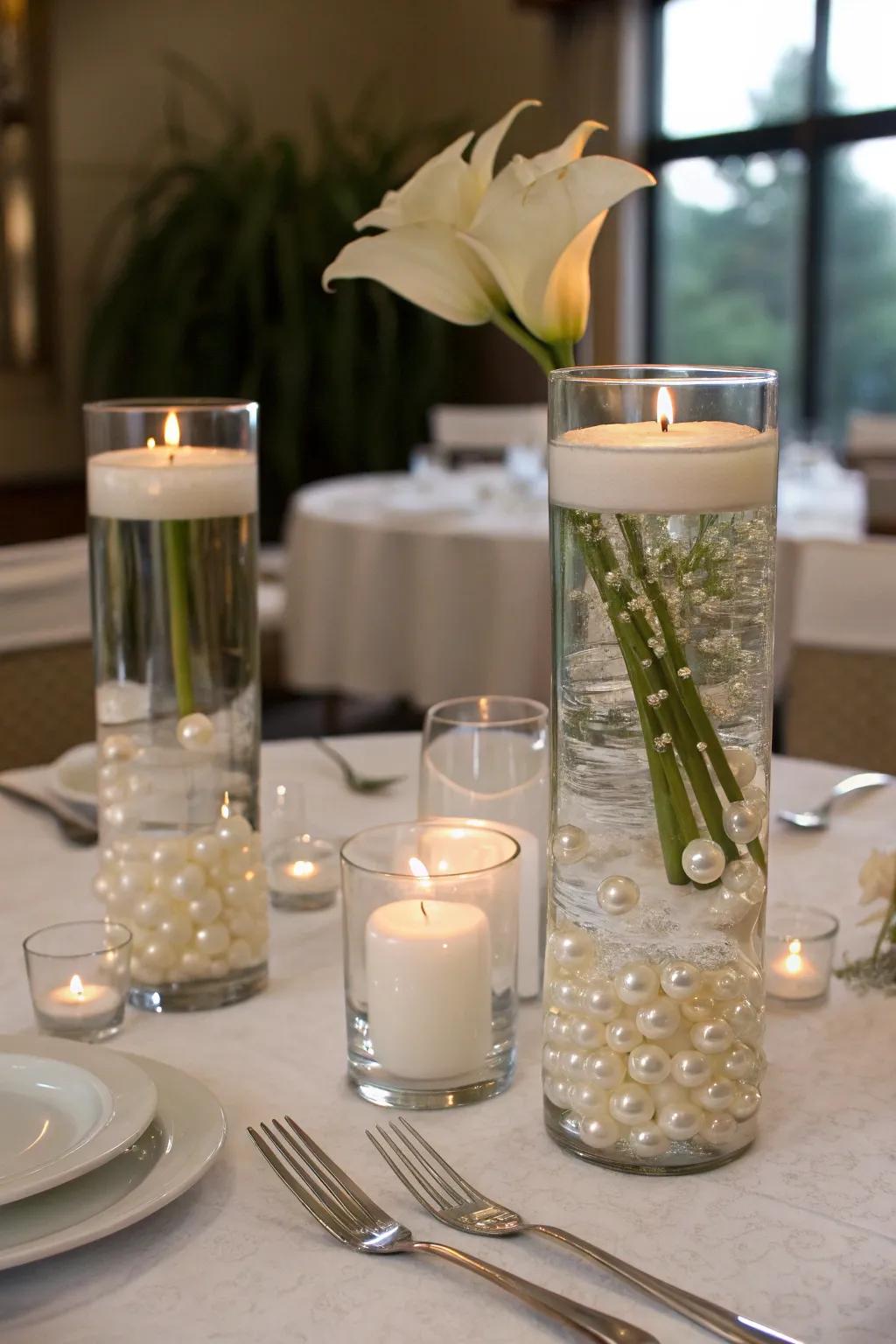 Refine your dining ambiance with centerpieces that feature pearl accents.