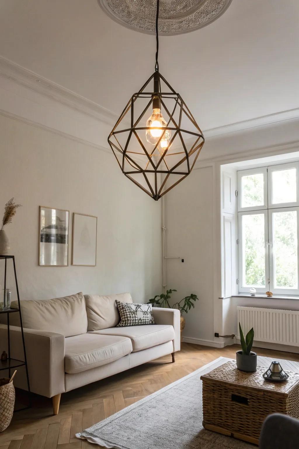 A minimalist pendant imparts a note of refined elegance.