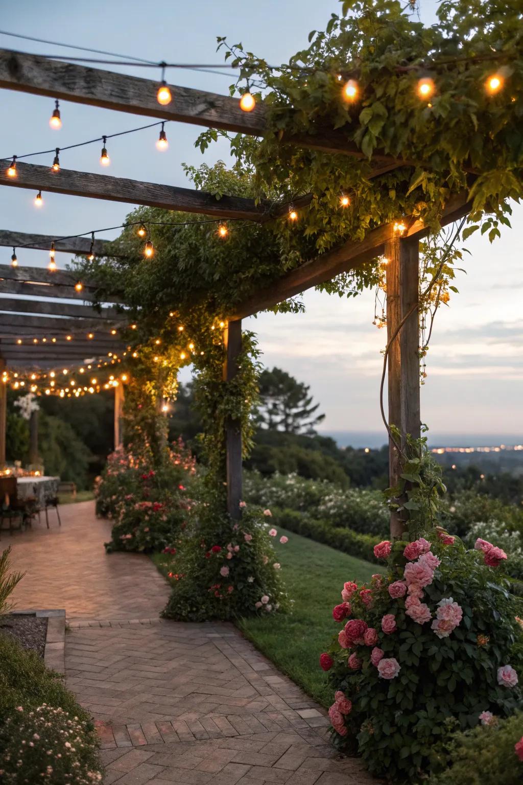 String lights impart a magical essence to any pergola.