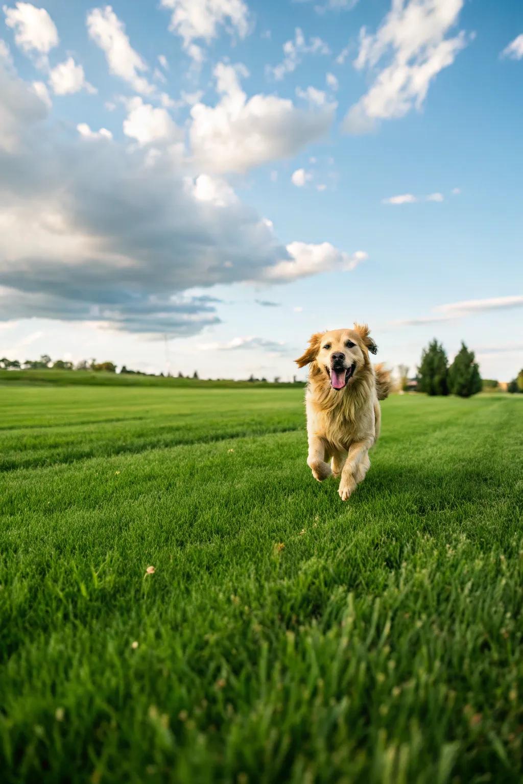 A generous lawn area provides the perfect space for pets to engage in play and boundless running.