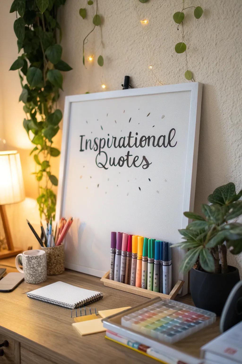 Begin your day with an inspiring hand-lettered quote displayed on your writing board.