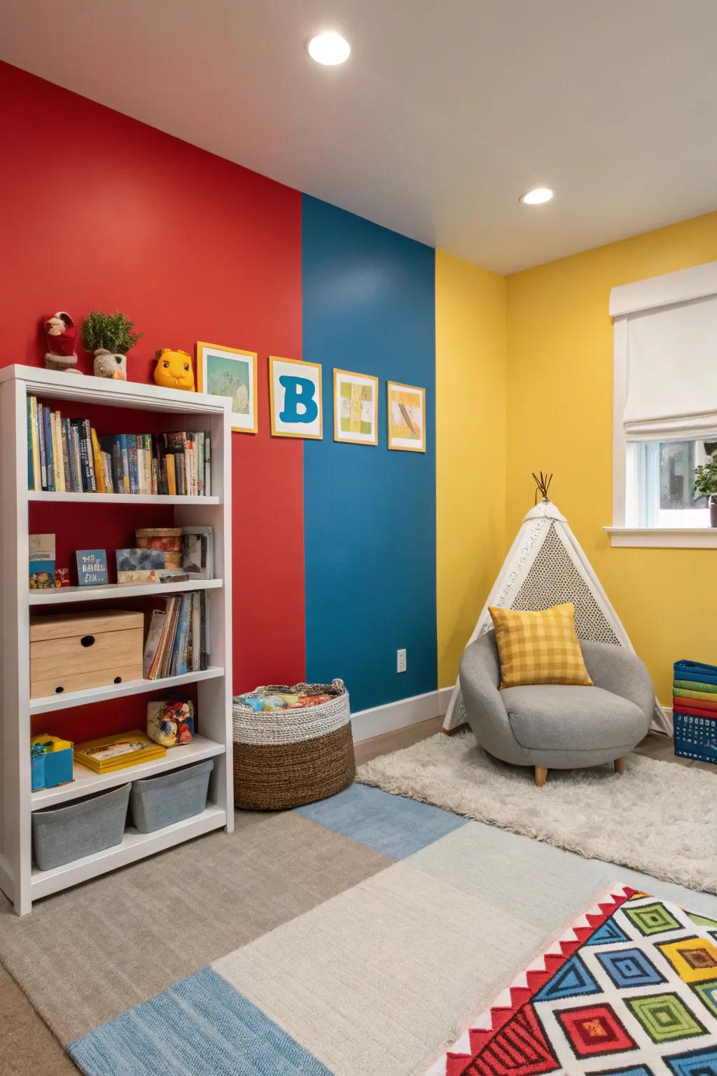 Color blocking can define playful zones and add visual interest.