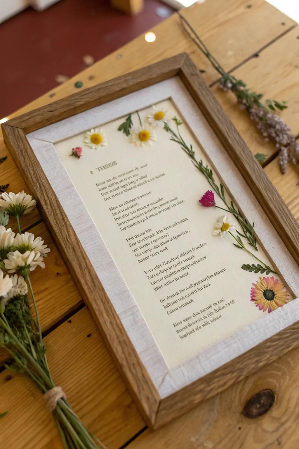 Preserved florals contribute an element of vintage enchantment to your poetic presentations.