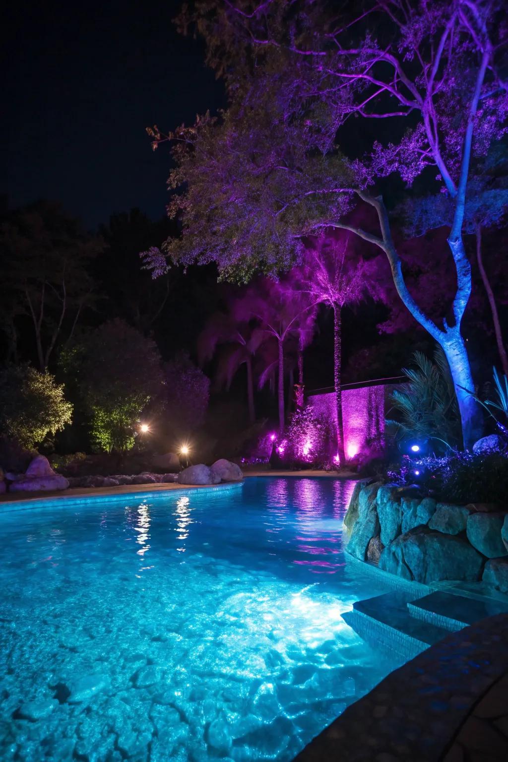 Add a splash of color to your pool with vibrant underwater lights.