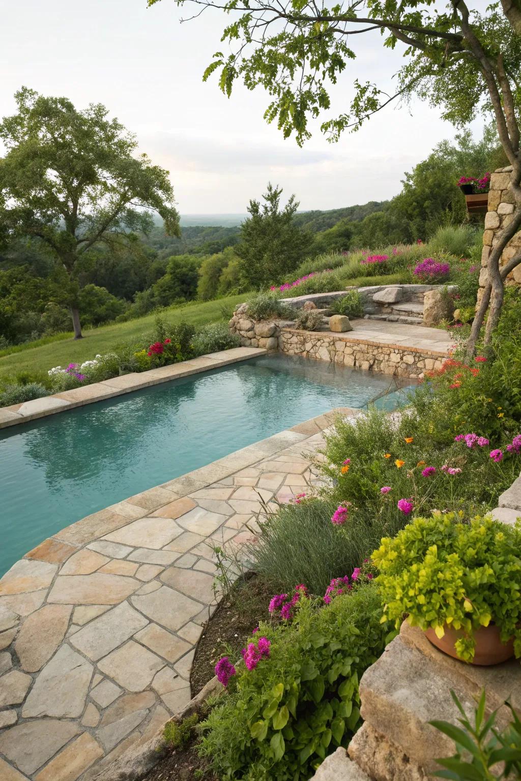 Natural stone contributes a timeless and sophisticated aesthetic to pool environments.