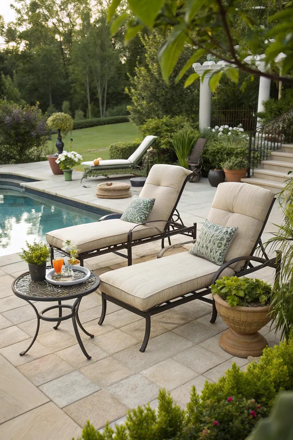 A comfortable corner on the pool deck beckons you to relax in style.