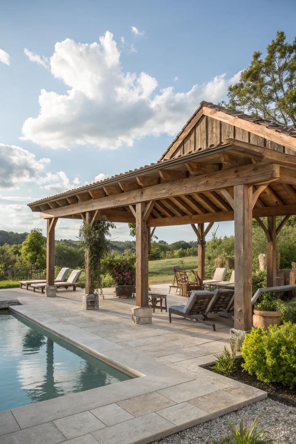 Open-air shelters offer an unpretentious charm and harmonize effortlessly with your backyard.