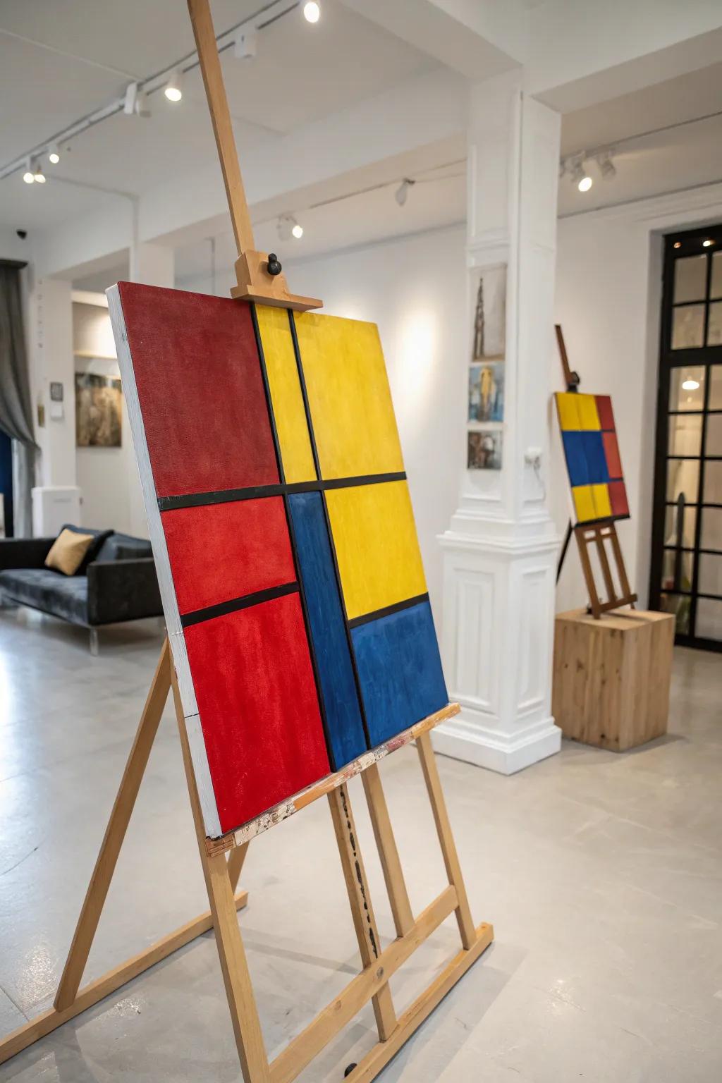 A canvas prepared with striking color blocks, awaiting its transformation into a pop art masterpiece.