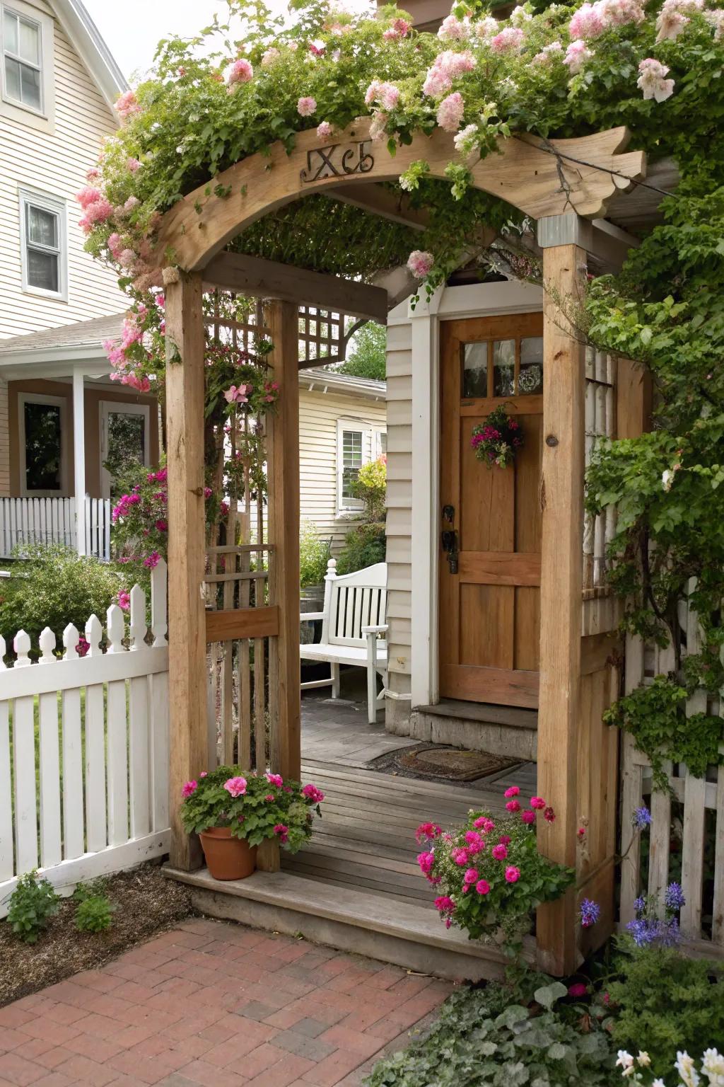 A traditional timber gate introduces everlasting appeal to any porch.