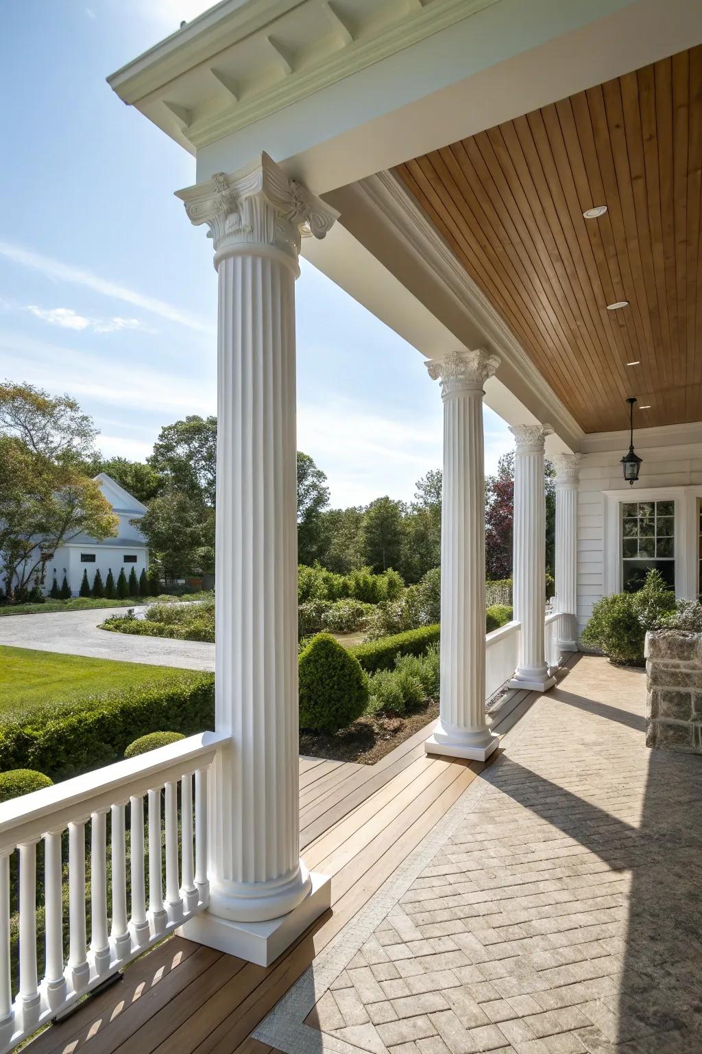 Sophisticated pillar enhancements introduce classic allure to any porch.
